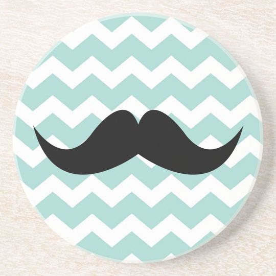 Discover Blue chevron pattern mustache thirsty sandstone drink coaster