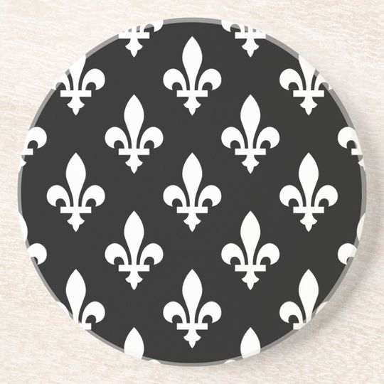 Discover Fleur de Lis Pattern, Royal French, White on Black Coaster