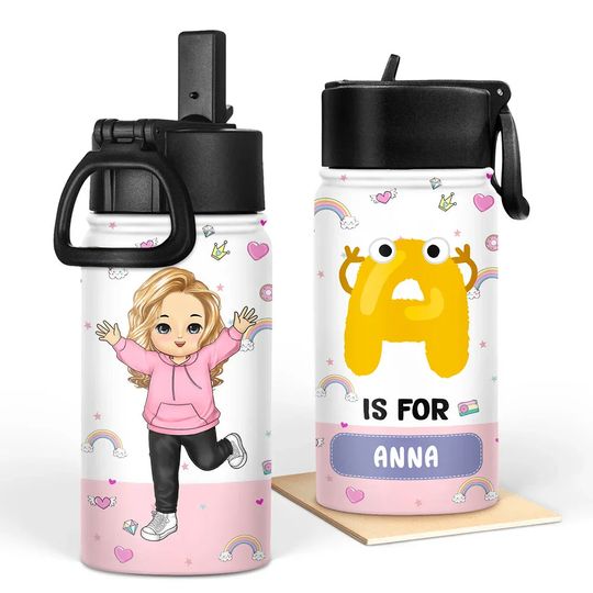 Discover Car Mermaid Unicorn Dinosaur Astronaut Letter Kids - Personalized Kids Water Bottle