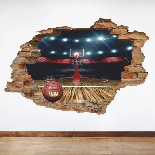 Discover Basketball 3D Wall Decal, Basketball Arena Wall Sticker, Removable Vinyl Sticker