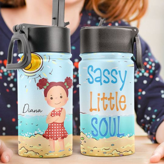 Discover Sassy Little Soul - Personalized Kids Water Bottle With Straw Lid
