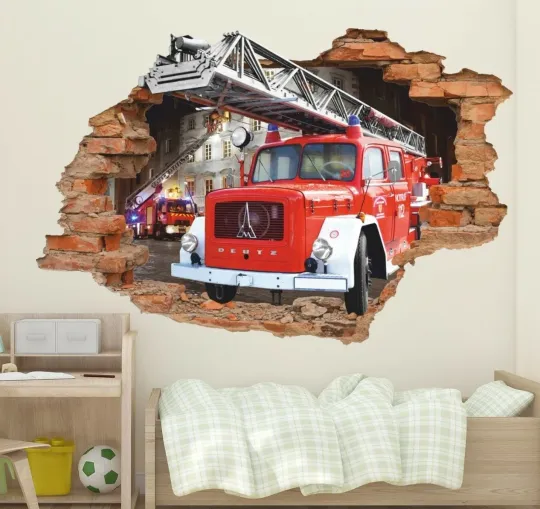 Discover Fire Truck 3D Wall Decal, Fire Engine Wall Sticker, Wall Decals