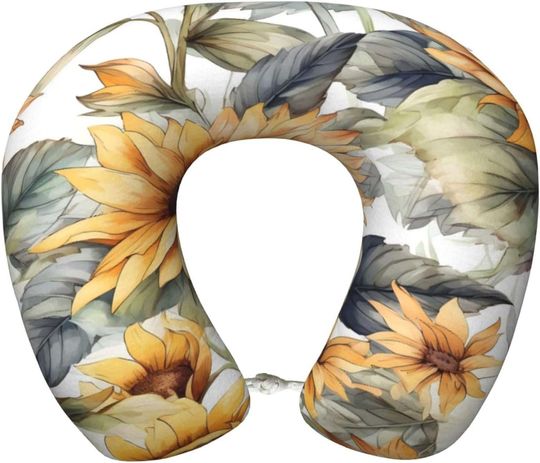 Discover Travel Pillows Art Sunflower Floral U-Shaped Travel Neck Pillows