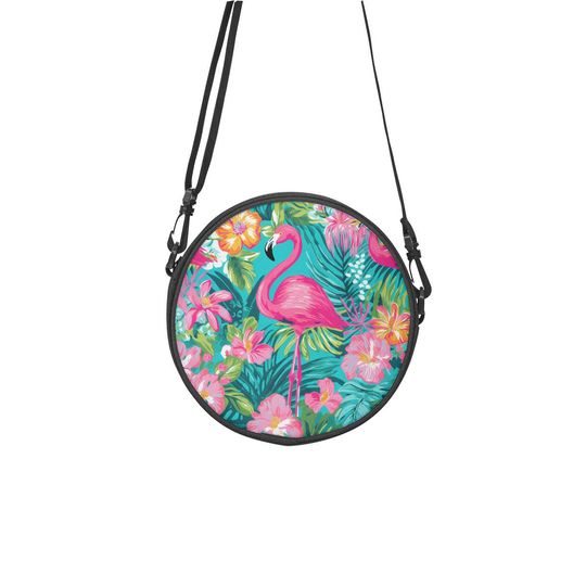 Discover Flamingo Fiesta Round Satchel Bag | Tropical Canvas Purse with Adjustable Strap