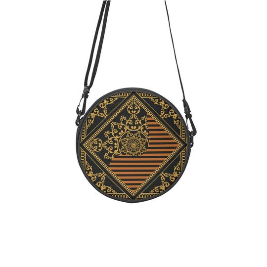 Discover Boho Baroque Round Satchel Bag with Strap  Gothic Gold and Black Circle Purse
