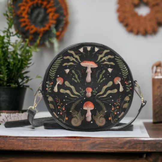 Discover Mystical Dark Forest Round Bag, Dark Cottagecore Cross-Body Witchy Bag