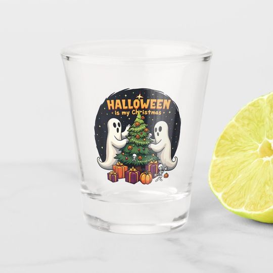 Discover Halloween is my Christmas Funny Ghost Xmas Santa Shot Glass