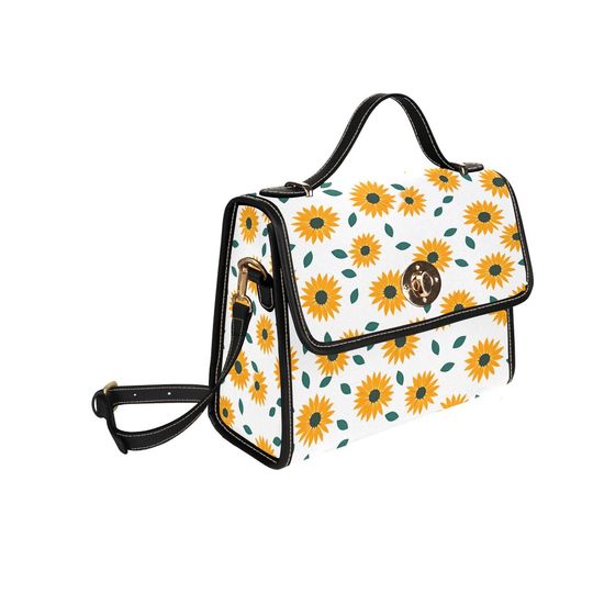 Discover Sunflower Lock Bag, Floral Crossbody Work Purse, Yellow Flower Travel Handbag