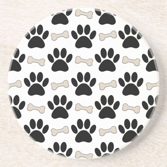 Discover Paws And Bones Pattern Sandstone Coaster
