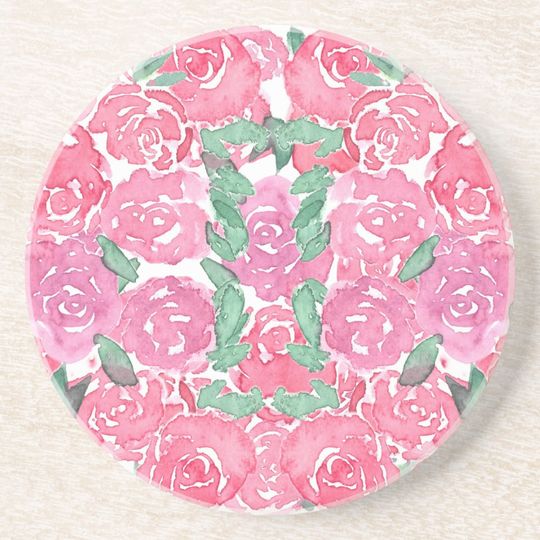Discover Romantic Watercolor Roses Pink Red Floral Pattern Coaster