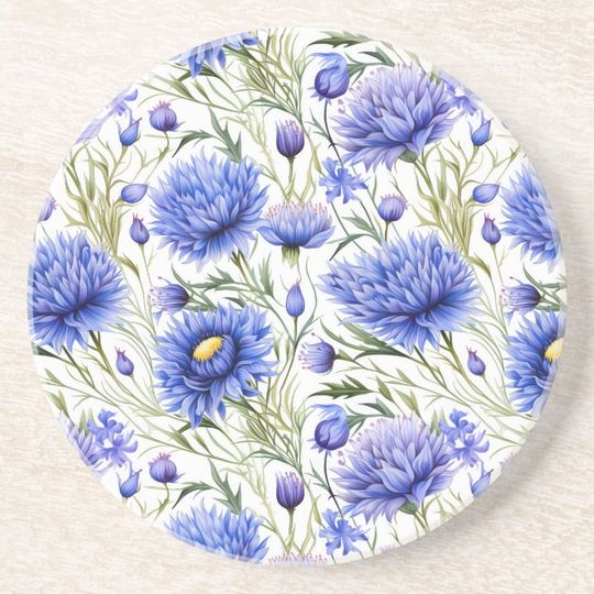 Discover Blue Cornflower Seamless Pattern, Blue Floral Coaster