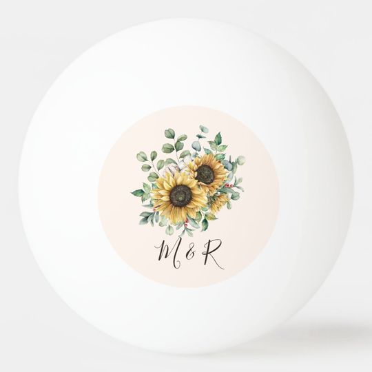 Discover Monogrammed Watercolor Vintage Rustic Sunflower Ping Pong Ball