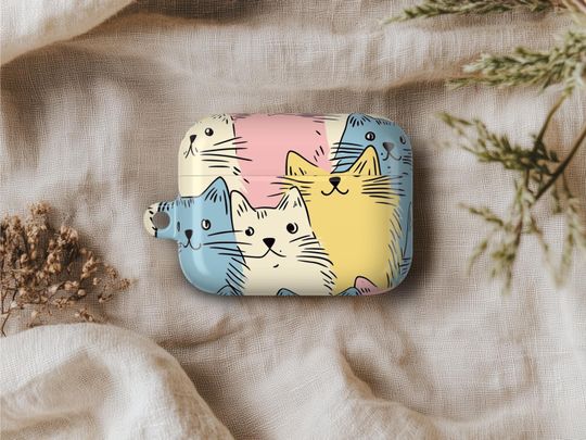 Discover Pastel Cat AOP Airpods Case Cover