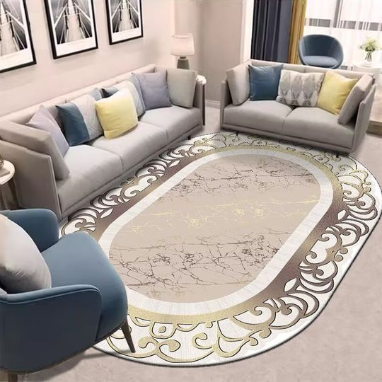Discover Golden Oval Rugs for Living Room, Luxury Decoration