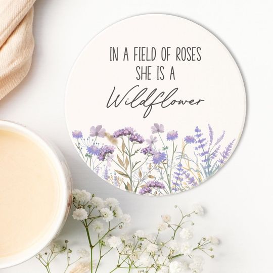 Discover Watercolor Purple Wildflower Garden Nature Quote Coaster