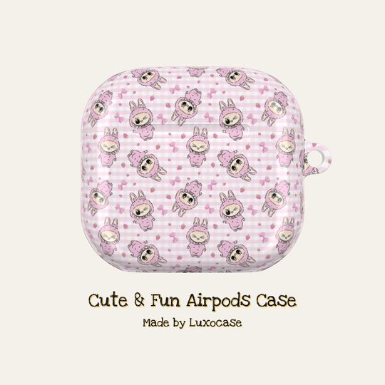 Discover Pink Labubu Character AOP Airpods Case Cover