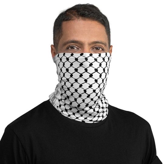Discover Palestinian Arabic Kufiya Personalized Neck Gaiter, Traditional Hatta Keffiyeh Face Covering, Palestine Freedom Customized Face Mask