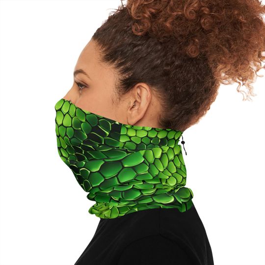 Discover Neck Gaiter, Vibrant Green Snake Skin Design - Winter Outdoor Wear, Face Cover, Ski Accessory, Cold Weather Neck Warmer, Snowboarding Gear
