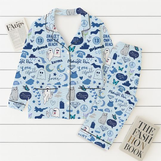 Discover TS Songs Pajamas Set, Music Pajamas, Blue Theme Sleepwear, Cute Homewear