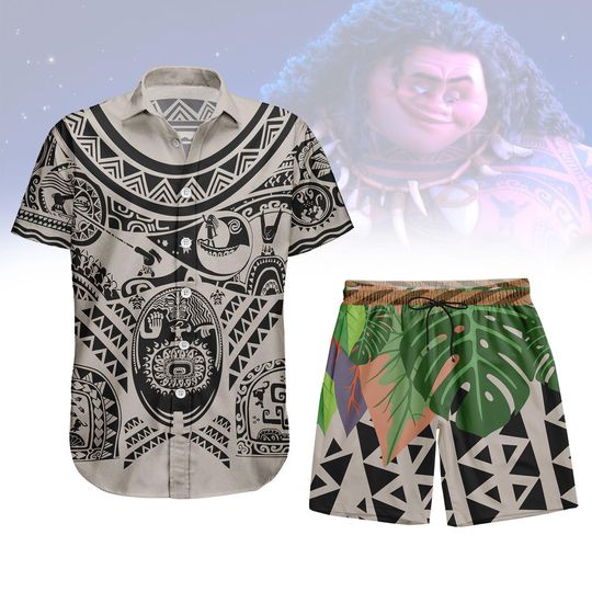 Discover Maui Costume Button Shirt, Men Shorts, moanaa Character Shirt, Disneyyy Polynesian Shirt, Maui Hawaiian Shirt Outfit, Disneyyy Shirt For Men
