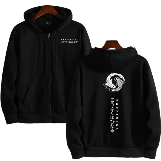 Discover Autumn Winter Male Casual Sporty Jogger Coat Japanese Pattern Hoodie