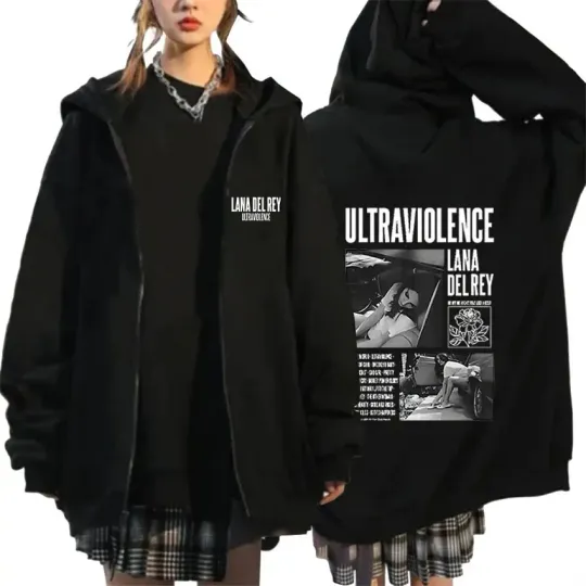Discover Singer Lana Del Rey 2023 New Zipper Hoodie Unisex Hip Hop Retro Pullover Zip Up Sweatshirt Fashion Loose Coats Hooded Streetwear