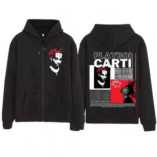 Discover Rapper Playboi Carti Zipper Hoodie Music Album Whole Lotta Red Harajuku Men's Woman Jacket Retro Hip Hop Zip Up Sweatshirt Male