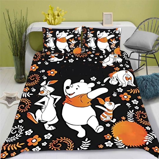 Discover winniee the poohh 100% Polyester Bedding Set Queen Quilt Cover Cute Printed Cartoon Children's Adults 3-piece Set 1 Quilt Cover