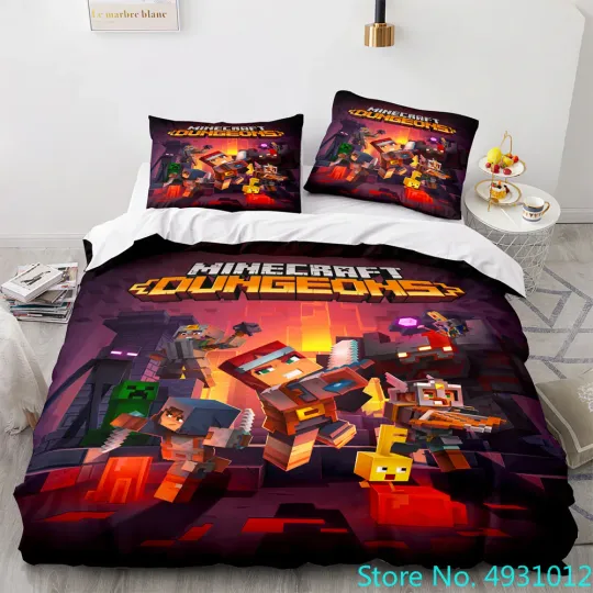 Discover Anime Game My World Monster Hunters Bedding Set Duvet Cover Pillowcases Single Bedclothes Children's Kids Adult Bedroom Decor
