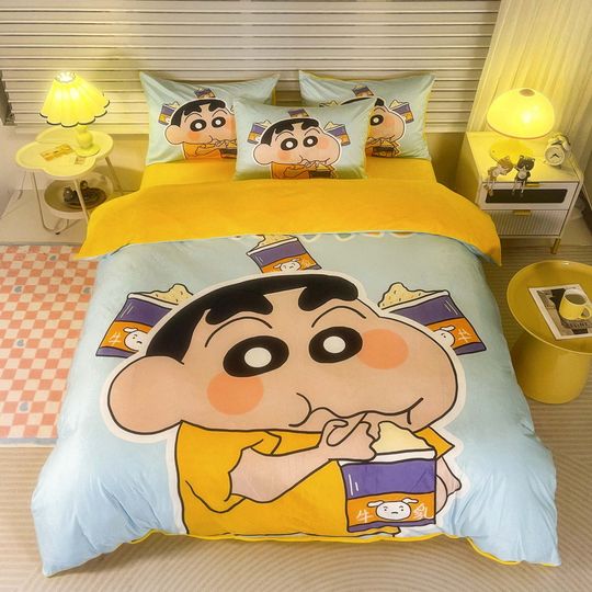 Discover Boy Girl Crayon Shin-chan Bedding Set Pillowcase 2/3/pcs S D-Doraemon Duvet Cover Adult Children Gift Single Double Large Size