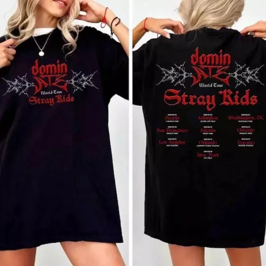 Discover Stray Kids Dominate World Tour 2025 T-Shirt Reprint S-4XL