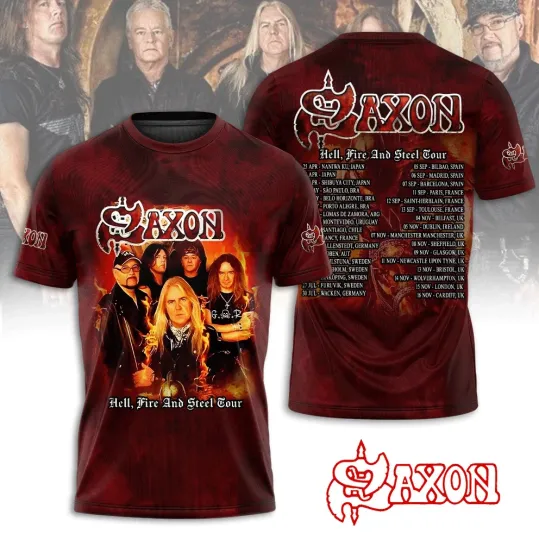 Discover Saxon Hell, Fire And Steel Tour 2025 3D T-Shirt
