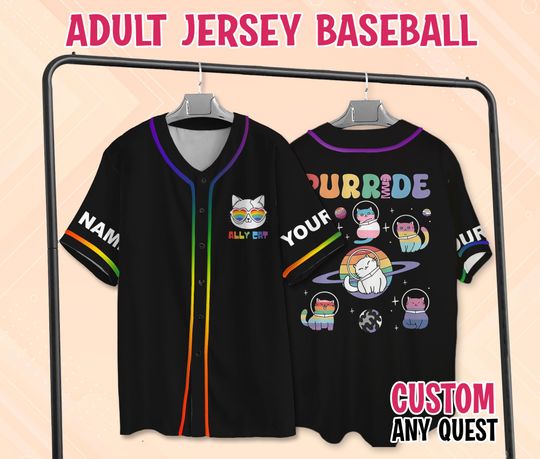 Discover Purride Baseball Jersey, Cats In Space Pride Jersey Shirt, Proud Ally Shirt, Rainbow Cats Shirt, Pride Month Baseball Jersey, LGBTQ Support