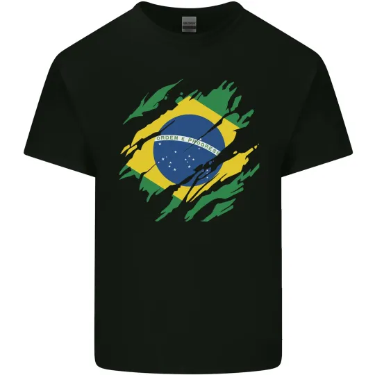 Discover Torn Brazil Flag Brazilian Day Football Mens Cotton T-Shirt Tee Top