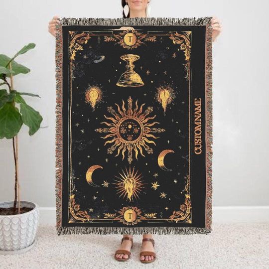 Discover Custom Halloween Woven Blanket | Mystical Sun & Moon Dorm Throw