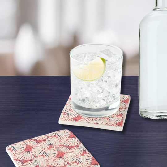 Discover Coastal Monstera Leaf Patterned Stone Coaster