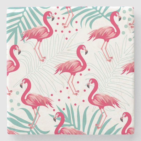 Discover Tropical flamingo and leaves, summer pattern. stone coaster
