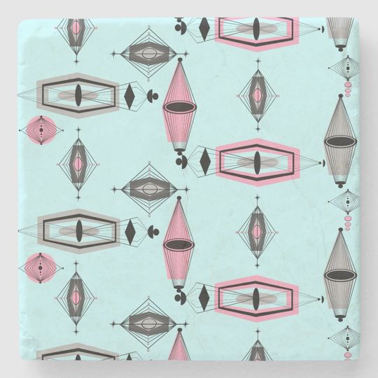 Discover Atomic Pink & Grey Pattern Marble Stone Coaster