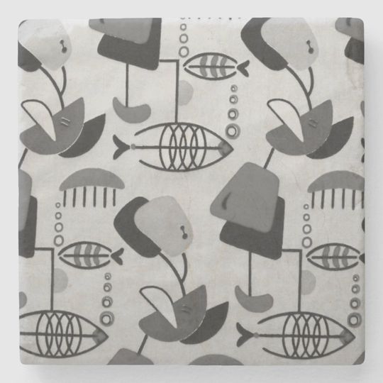 Discover Black and White Atomic Pattern Stone Coaster