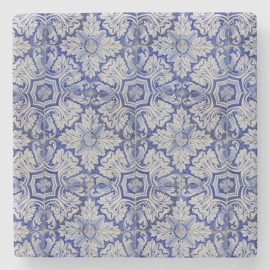 Discover Blue & White Mediterranean Vintage Floral Pattern  Stone Coaster