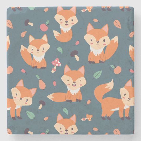 Discover Cute Orange Fox Animal Pattern Stone Coaster