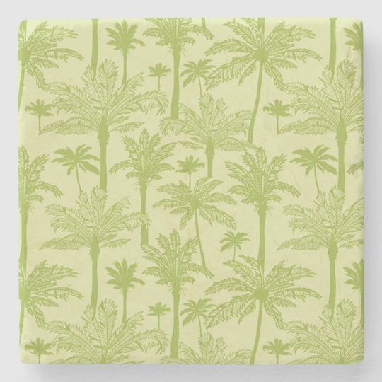 Discover Green Palm Trees Pattern Stone Coaster