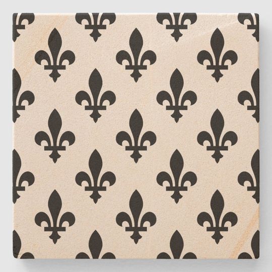 Discover Fleur de Lis Pattern, Royal French, Black on White Stone Coaster