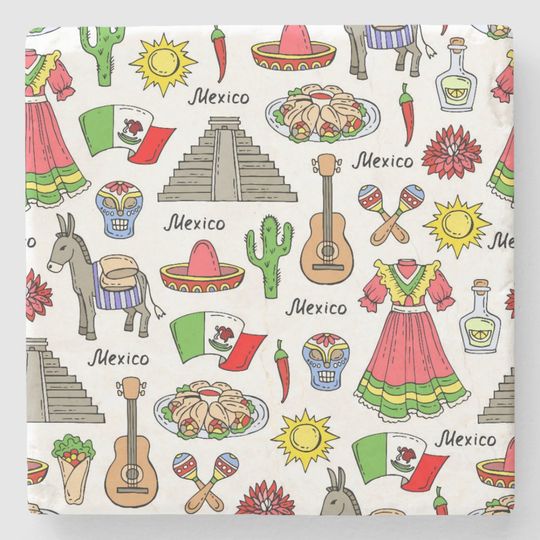 Discover Mexico | Symbols Pattern Stone Coaster