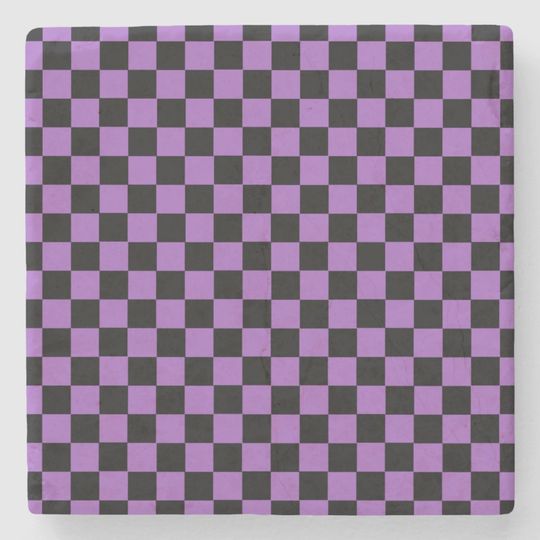 Discover Lavender and Black Checkered Pattern   Stone Coaster