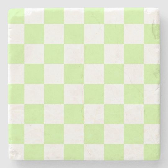 Discover Pastel Green Checkered Gingham Pattern Stone Coaster
