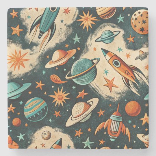 Discover Vintage Spacecraft Rocket Ships Pattern -Cosmos(6) Stone Coaster