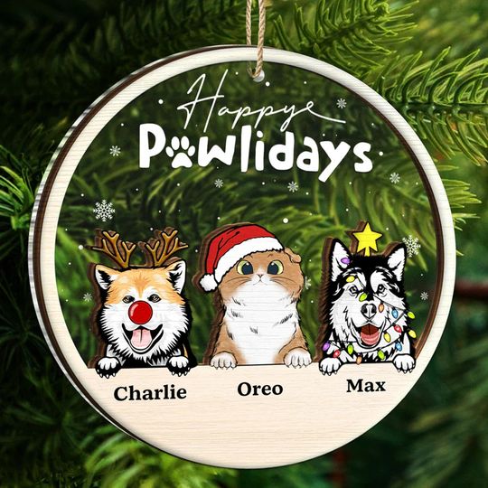 Discover          Happy Pawlidays - Personalized 2-Layered Mix Ornament       