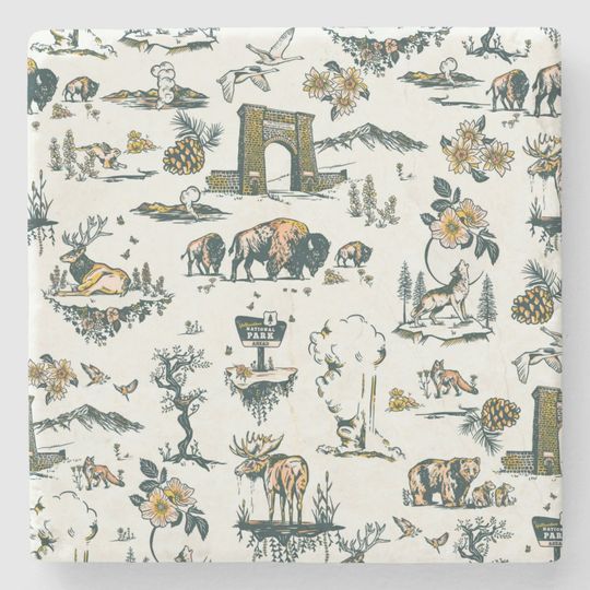 Discover YStone National Park Wildlife Pattern Stone Coaster