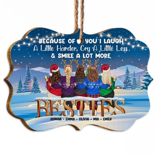 Discover          Christmas Bestie Because Of You I Laugh A Little Harder - Personalized Custom Wooden Ornament       